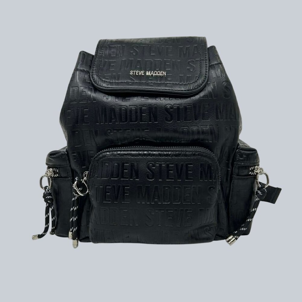 Steve Madden Embossed Logo Mini Backpack With Multiple Pockets Adjustable Straps